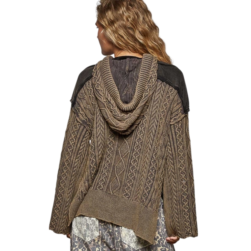 POL Rebel Lace Up Knit Hoodie Mineral Wash Brown Black Boho Grunge Small NWOT - Picture 3 of 16
